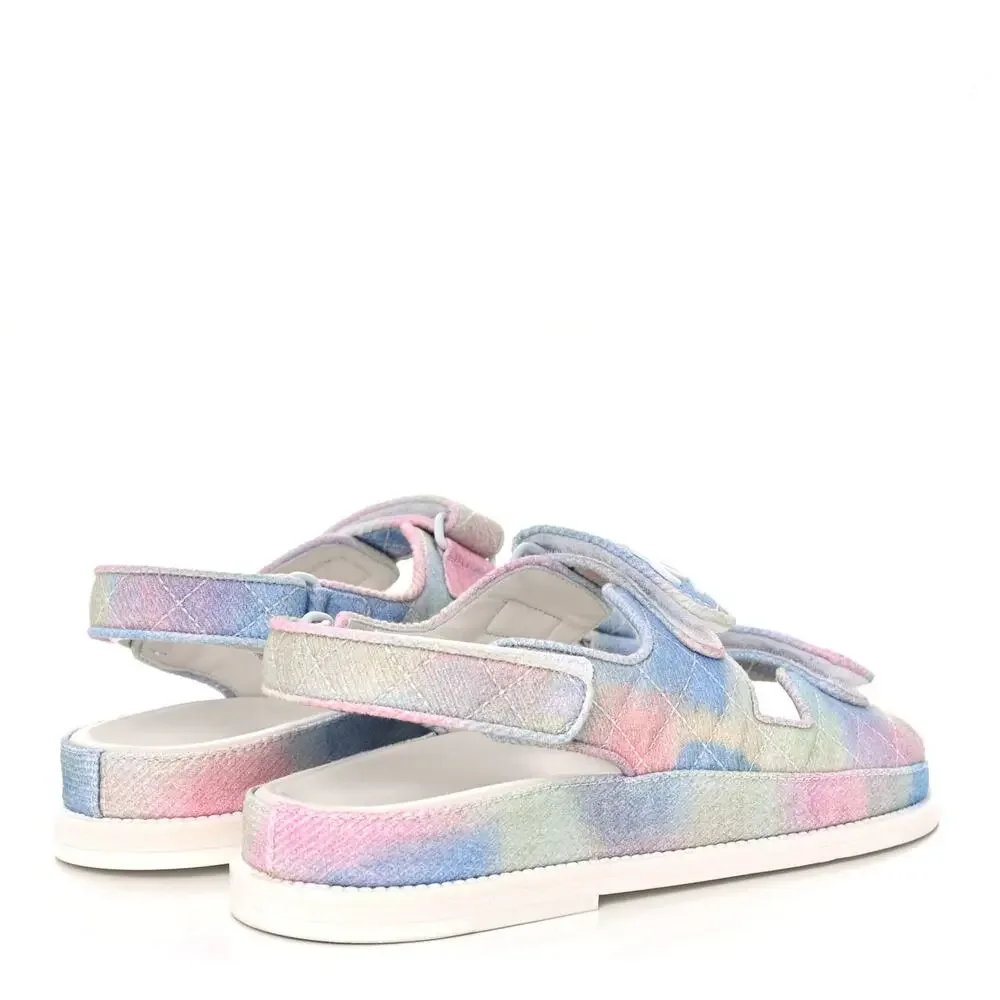 Chanel CC Logo Rainbow Quilted Slingback Dad Sandals Shoes 41.5 NIB